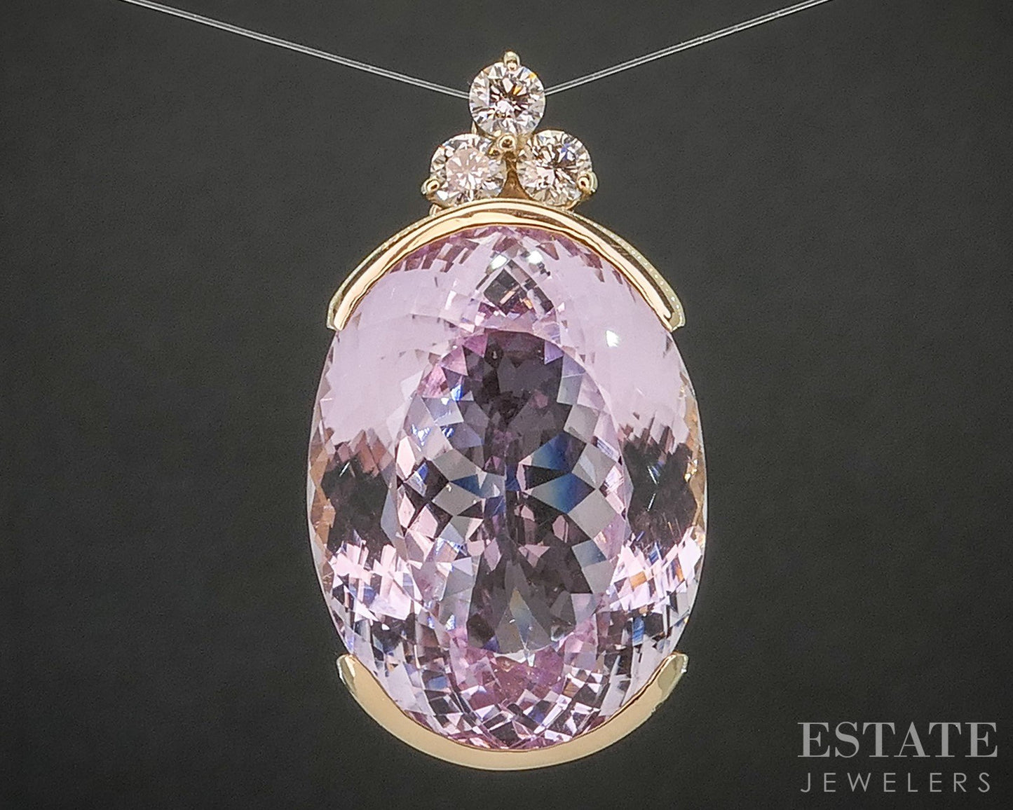 14k Yellow Gold IGI Natural 64.7ct Pink Kunzite & Diamond Pendant 27.2g p67617