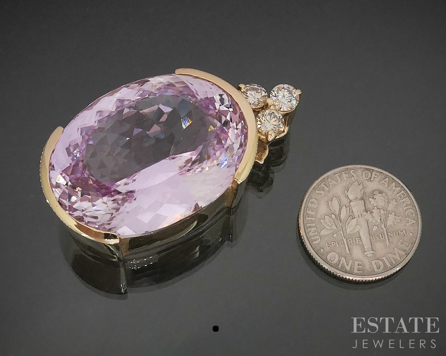 14k Yellow Gold IGI Natural 64.7ct Pink Kunzite & Diamond Pendant 27.2g p67617
