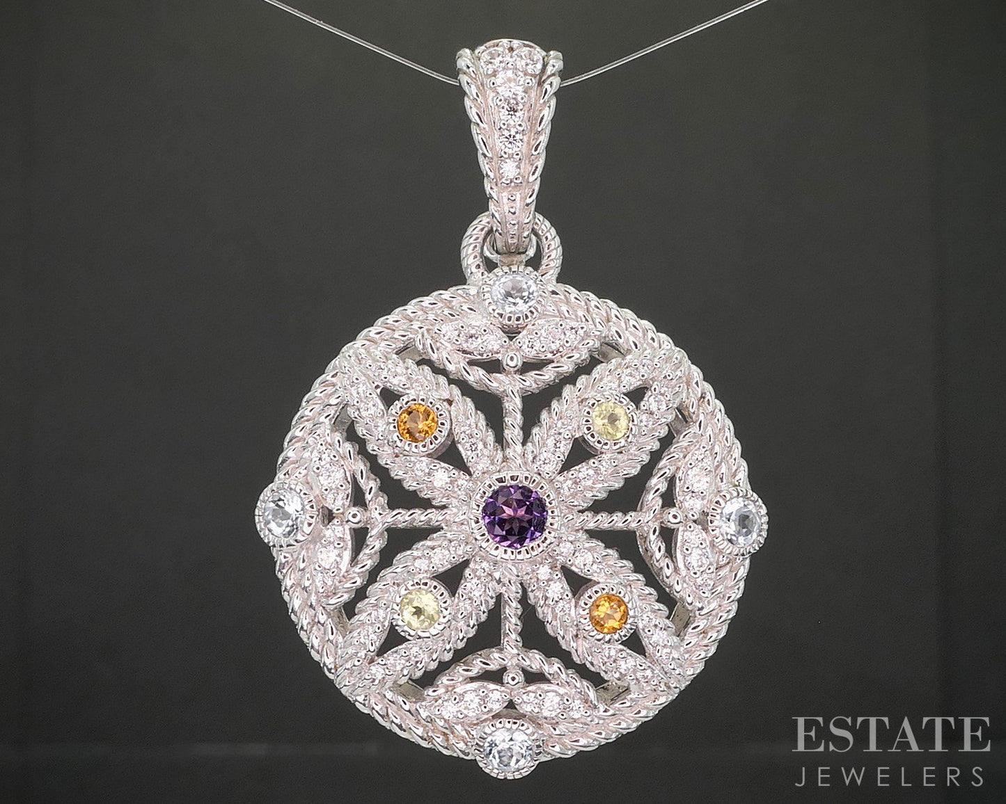 Sterling Silver Judith Ripka Multi Gem & CZ Circle Pendant 16.9g p18342