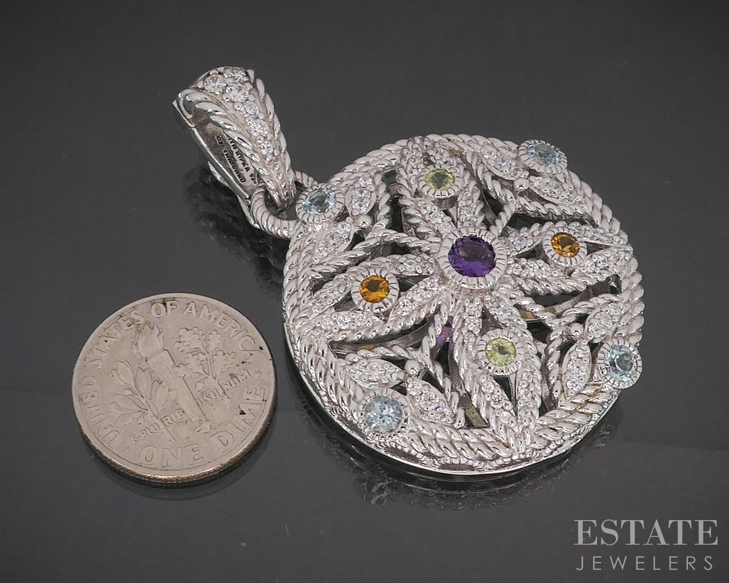 Sterling Silver Judith Ripka Multi Gem & CZ Circle Pendant 16.9g p18342