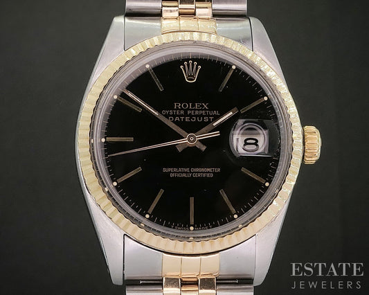 1987 Rolex Datejust 16013 Two Tone Black Stick Dial 36mm Watch p18442