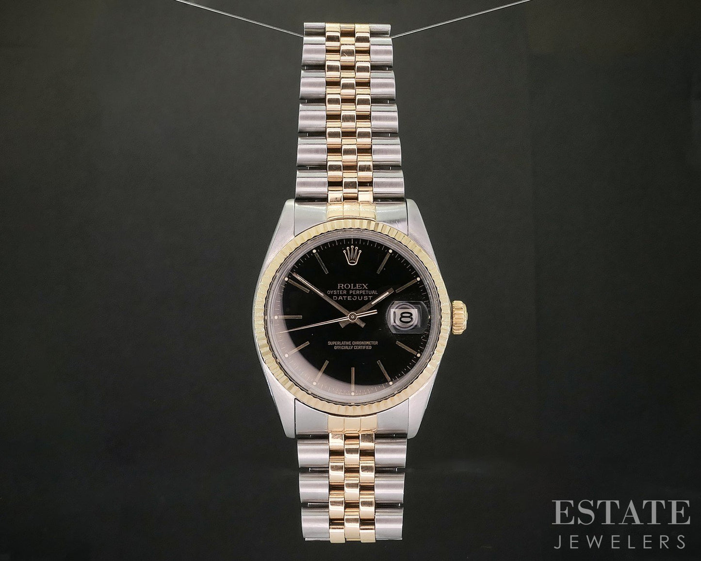 1987 Rolex Datejust 16013 Two Tone Black Stick Dial 36mm Watch p18442