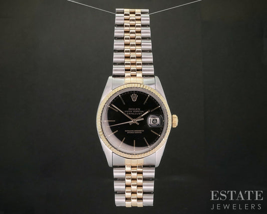 1987 Rolex Datejust 16013 Two Tone Black Stick Dial 36mm Watch p18442