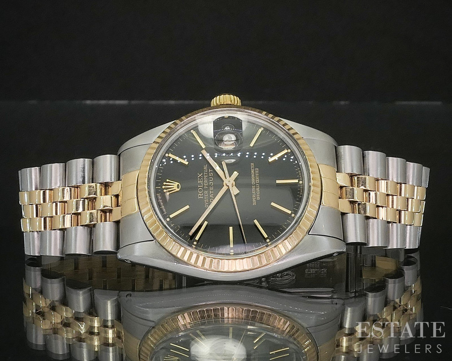 1987 Rolex Datejust 16013 Two Tone Black Stick Dial 36mm Watch p18442