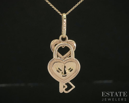 14k Yellow Gold Heart Key Lock Charm Ladies Necklace 2.2g 20"L p18541b