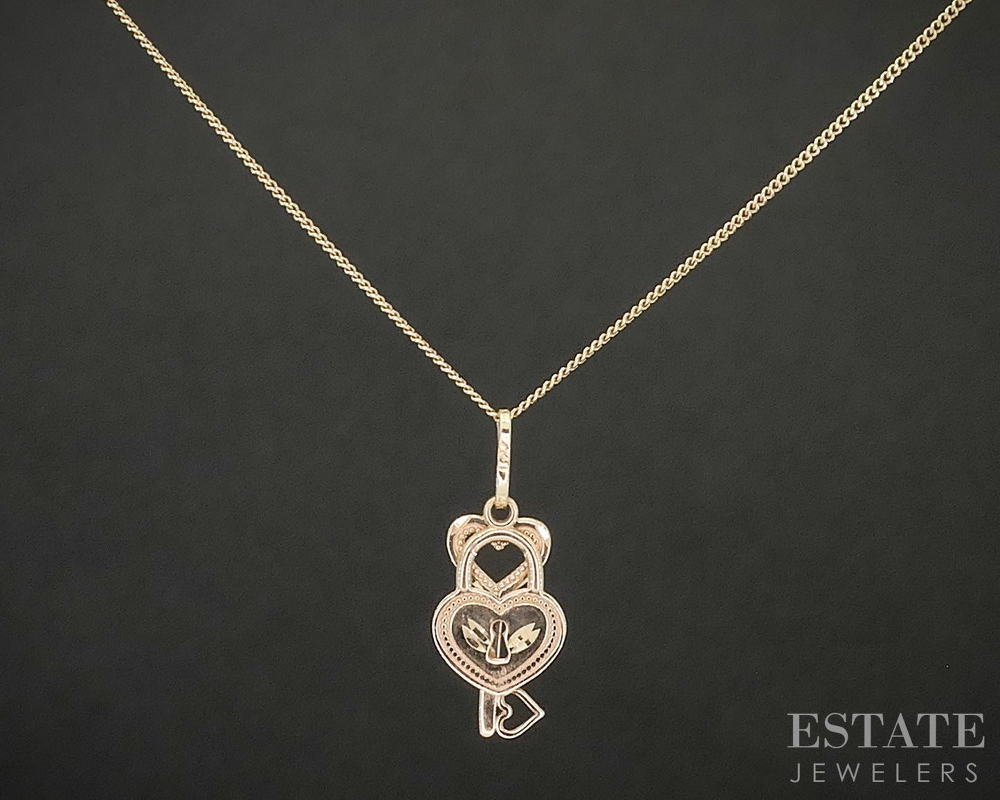 14k Yellow Gold Heart Key Lock Charm Ladies Necklace 2.2g 20"L p18541b
