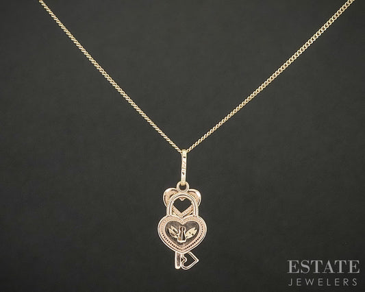 14k Yellow Gold Heart Key Lock Charm Ladies Necklace 2.2g 20"L p18541b
