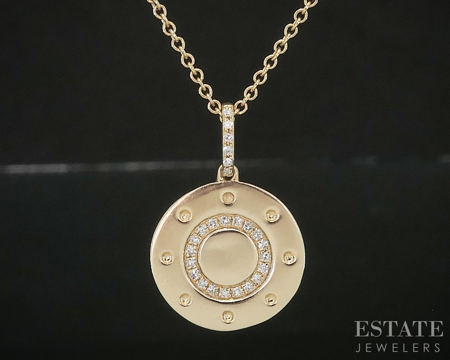 14k Yellow Gold Natural Diamond Circle Charm Necklace 2.5g 17"L p18058b