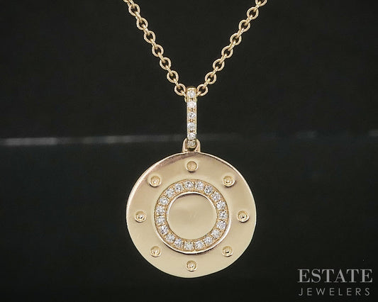 14k Yellow Gold Natural Diamond Circle Charm Necklace 2.5g 17"L p18058b