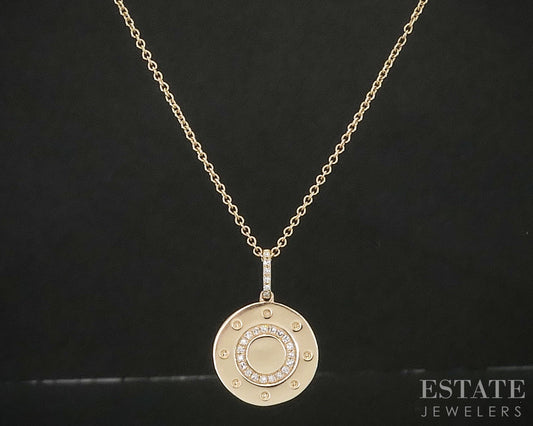 14k Yellow Gold Natural Diamond Circle Charm Necklace 2.5g 17"L p18058b