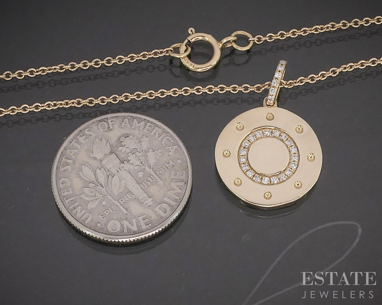 14k Yellow Gold Natural Diamond Circle Charm Necklace 2.5g 17"L p18058b