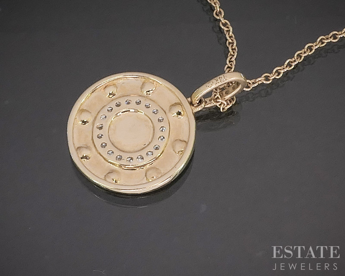 14k Yellow Gold Natural Diamond Circle Charm Necklace 2.5g 17"L p18058b