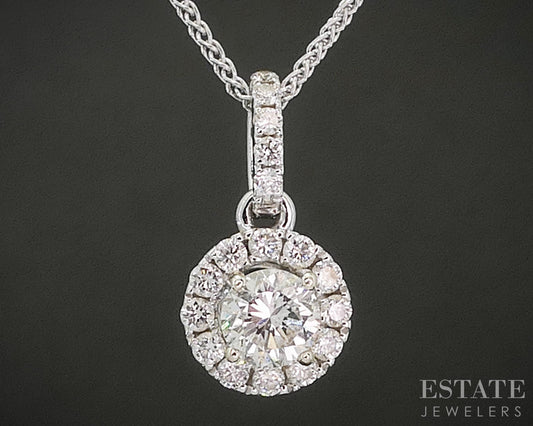 14k White Gold Natural .27ctw Diamond Halo Necklace 1.9g 18"L p18560b
