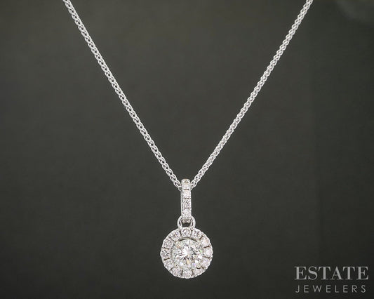 14k White Gold Natural .27ctw Diamond Halo Necklace 1.9g 18"L p18560b