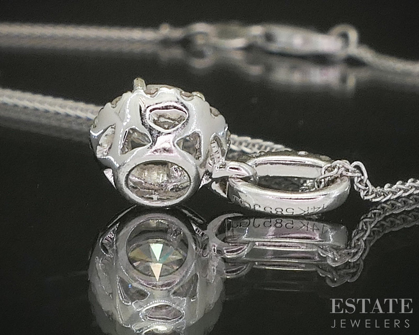 14k White Gold Natural .27ctw Diamond Halo Necklace 1.9g 18"L p18560b