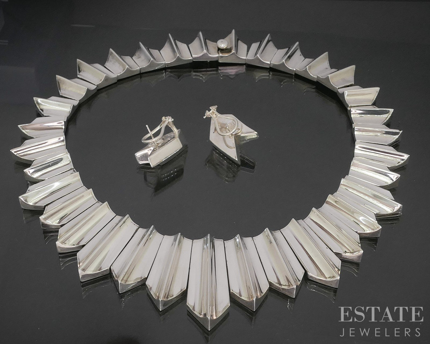 Vintage Sterling Mexico Antonio Pineda Collar Necklace & Earrings 182g p15339