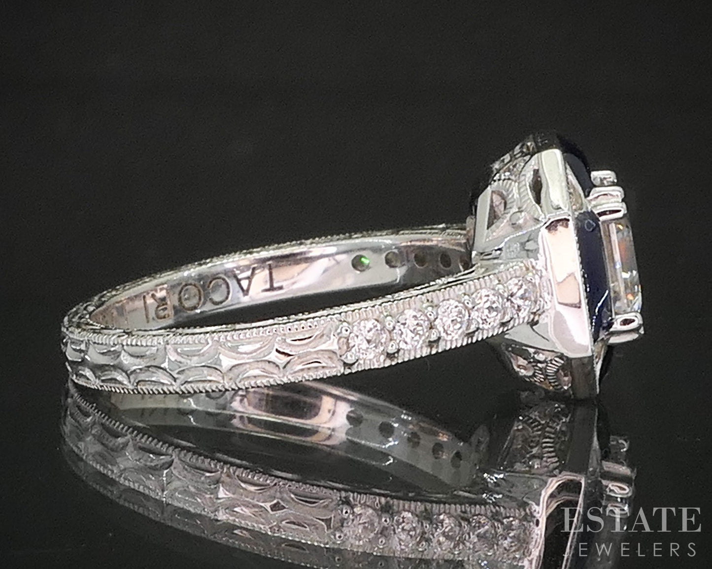 Sterling Silver Tacori CZ & Blue Enameled Art Deco Engagement Ring 6.0g p18583