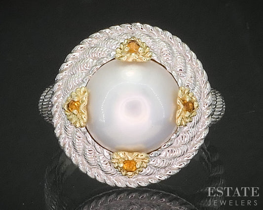 Sterling Silver Judith Ripka Mabe Pearl & Citrine Ladies Ring 12.8g p18588