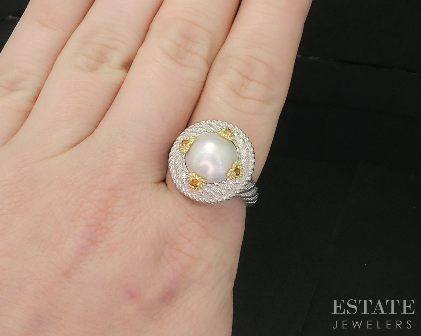 Sterling Silver Judith Ripka Mabe Pearl & Citrine Ladies Ring 12.8g p18588