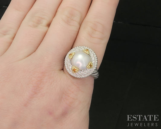 Sterling Silver Judith Ripka Mabe Pearl & Citrine Ladies Ring 12.8g p18588