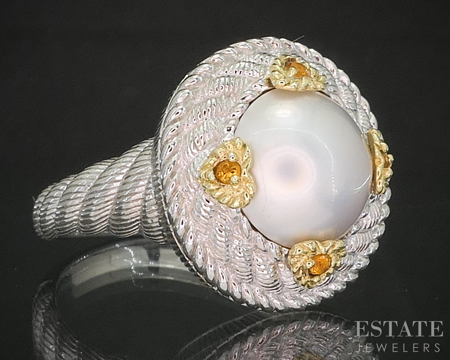 Sterling Silver Judith Ripka Mabe Pearl & Citrine Ladies Ring 12.8g p18588