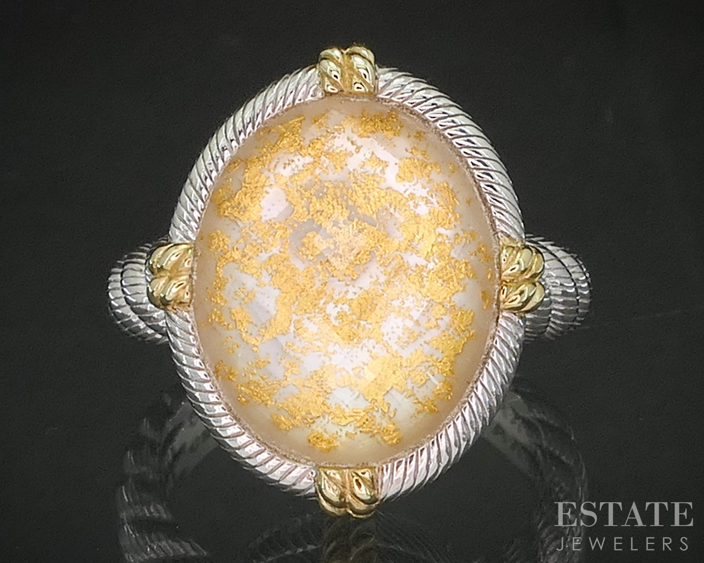 Sterling Silver Judith Ripka Gold Leaf Quartz MOP Doublet Ring 11.2g p18590