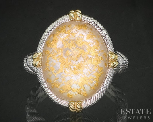 Sterling Silver Judith Ripka Gold Leaf Quartz MOP Doublet Ring 11.2g p18590