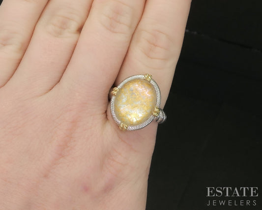 Sterling Silver Judith Ripka Gold Leaf Quartz MOP Doublet Ring 11.2g p18590