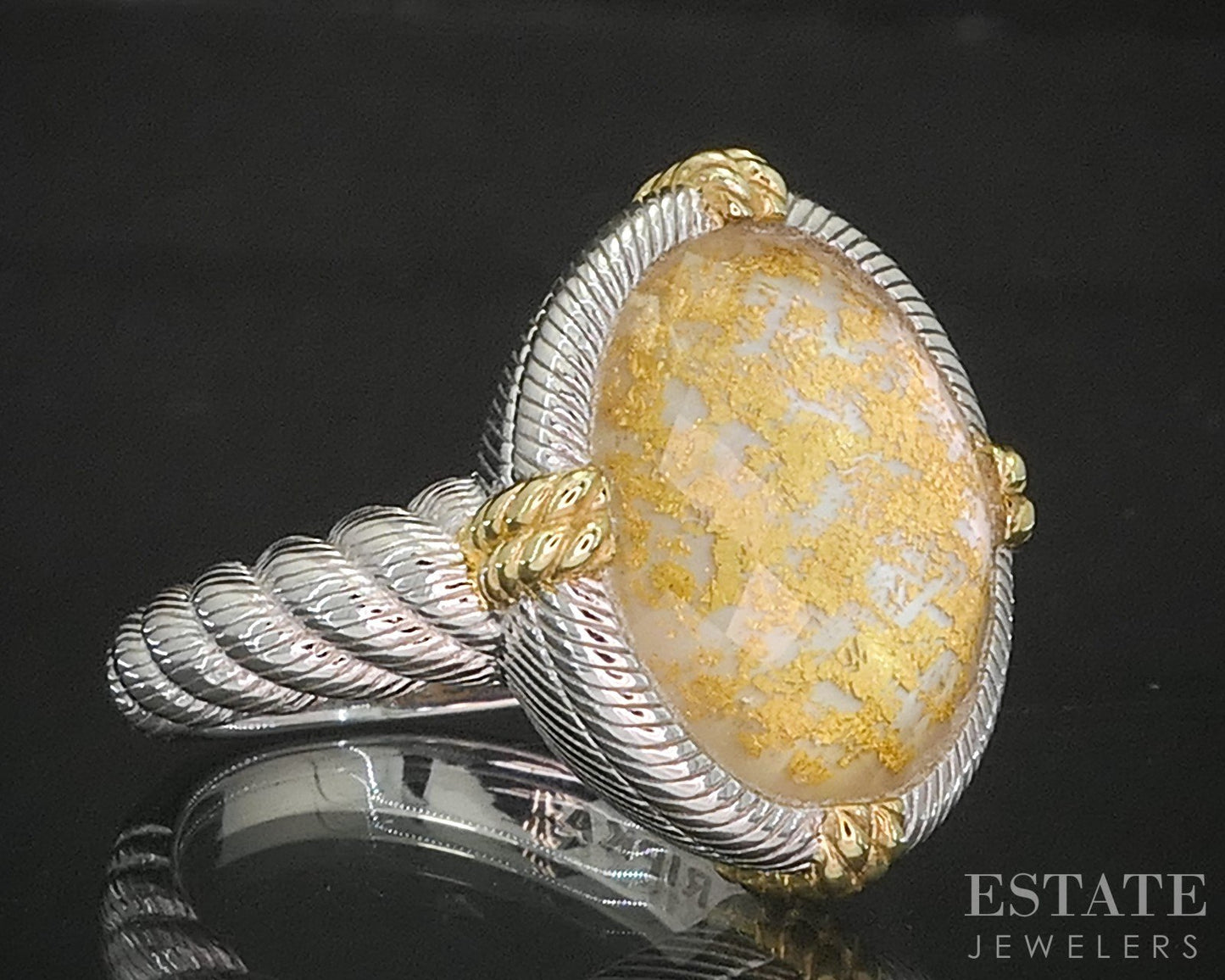 Sterling Silver Judith Ripka Gold Leaf Quartz MOP Doublet Ring 11.2g p18590