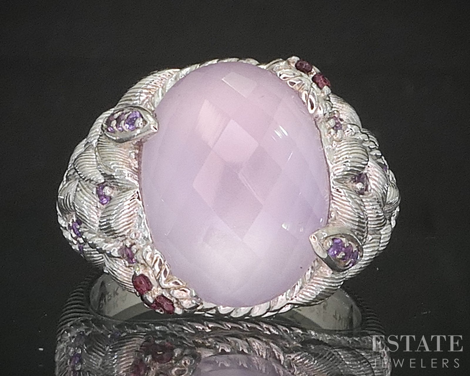 Sterling Silver Judith Ripka Pink Quartz Doublet Multi Gem Ring 12.8g ...