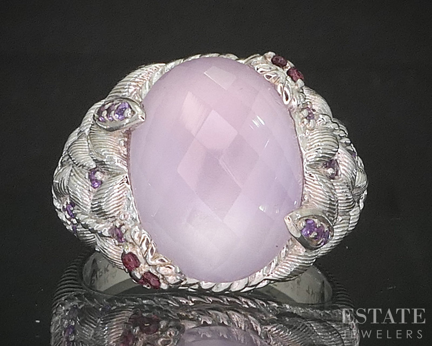 Sterling Silver Judith Ripka Pink Quartz Doublet Multi Gem Ring 12.8g p18596