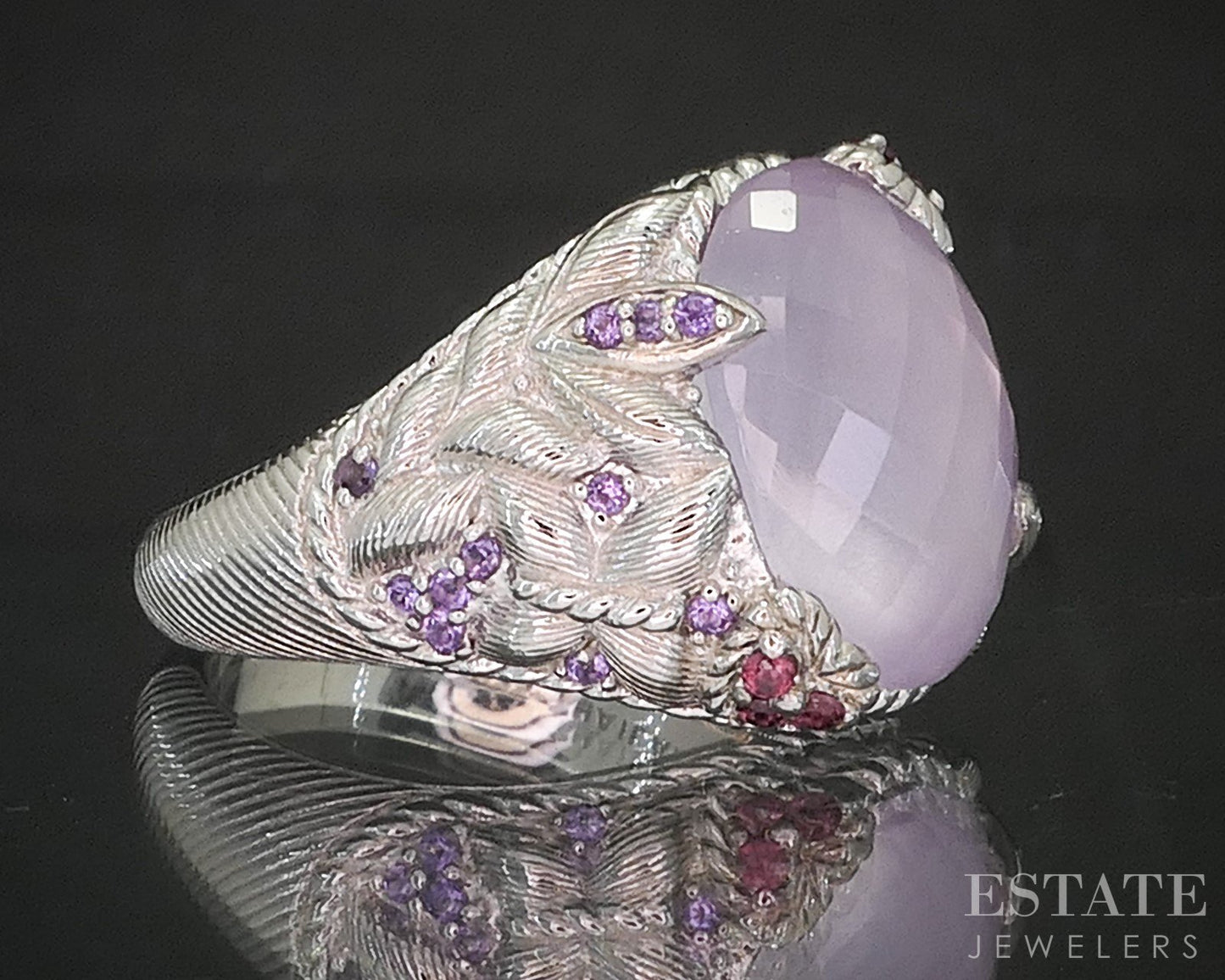 Sterling Silver Judith Ripka Pink Quartz Doublet Multi Gem Ring 12.8g p18596