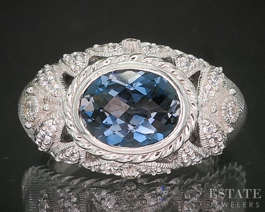 Sterling Silver Judith Ripka London Blue Topaz & CZ Band Ring 11.9g p18597