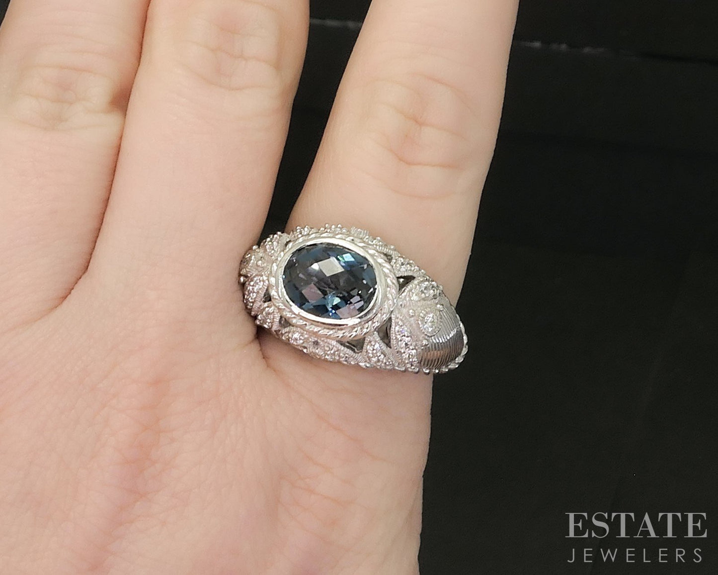 Sterling Silver Judith Ripka London Blue Topaz & CZ Band Ring 11.9g p18597