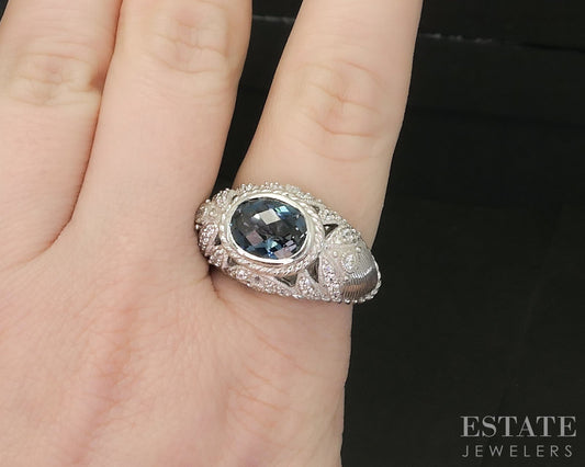 Sterling Silver Judith Ripka London Blue Topaz & CZ Band Ring 11.9g p18597