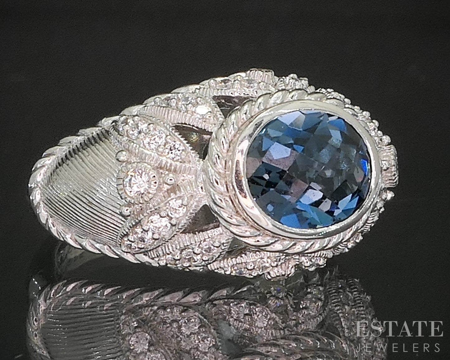 Sterling Silver Judith Ripka London Blue Topaz & CZ Band Ring 11.9g p18597