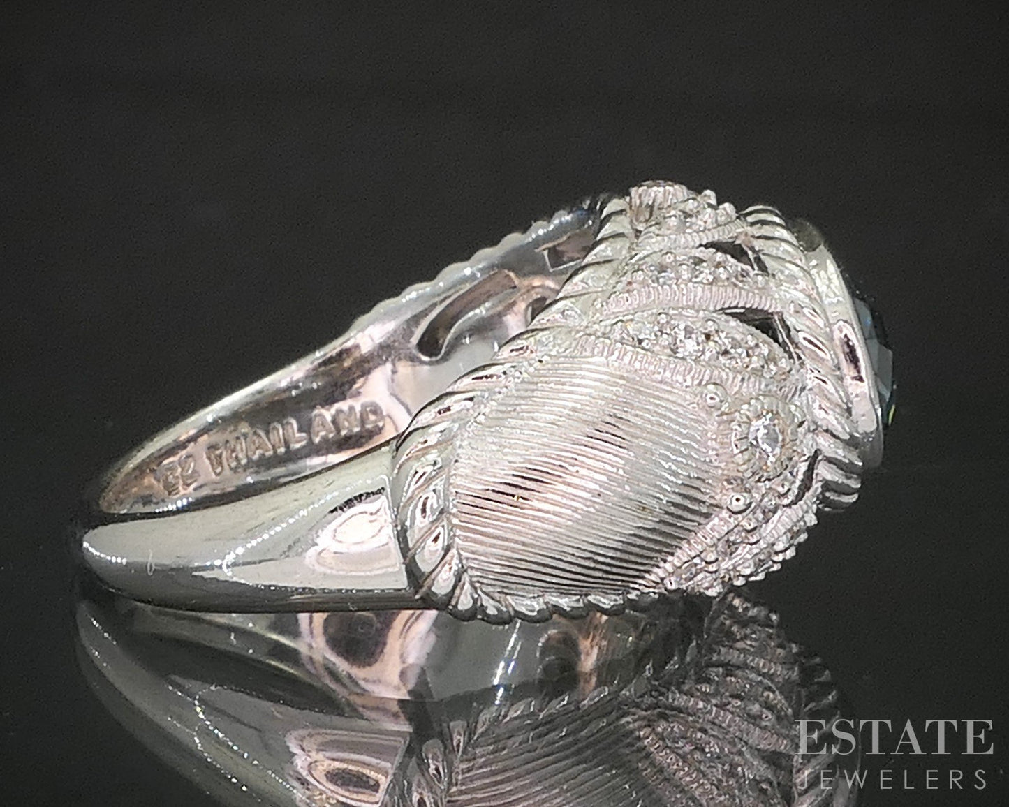 Sterling Silver Judith Ripka London Blue Topaz & CZ Band Ring 11.9g p18597