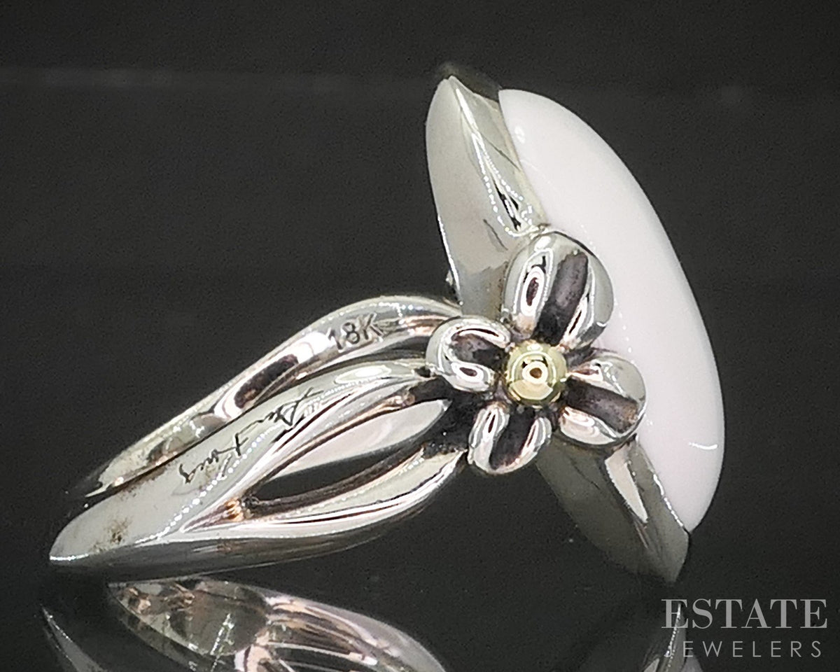 18k & Sterling Ann King Natural White Onyx Ladies Ring 14.7g p18598