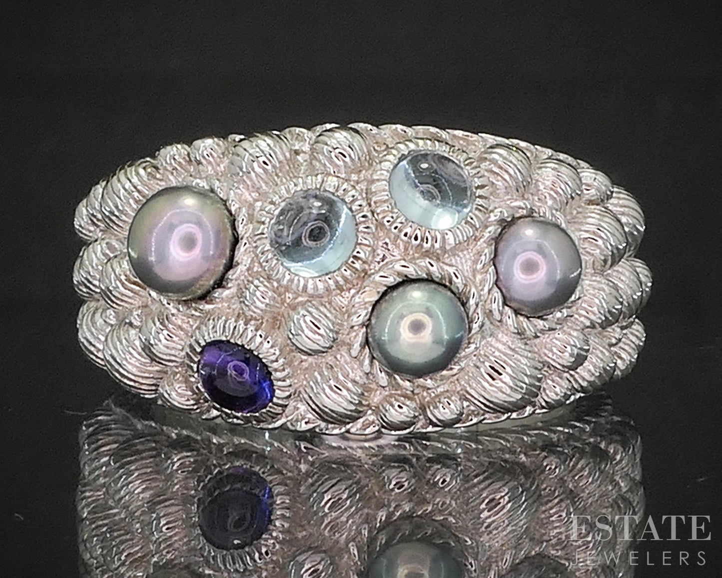 Sterling Silver Judith Ripka Pearl & Multi Gem Band Ring 14.4g p18613