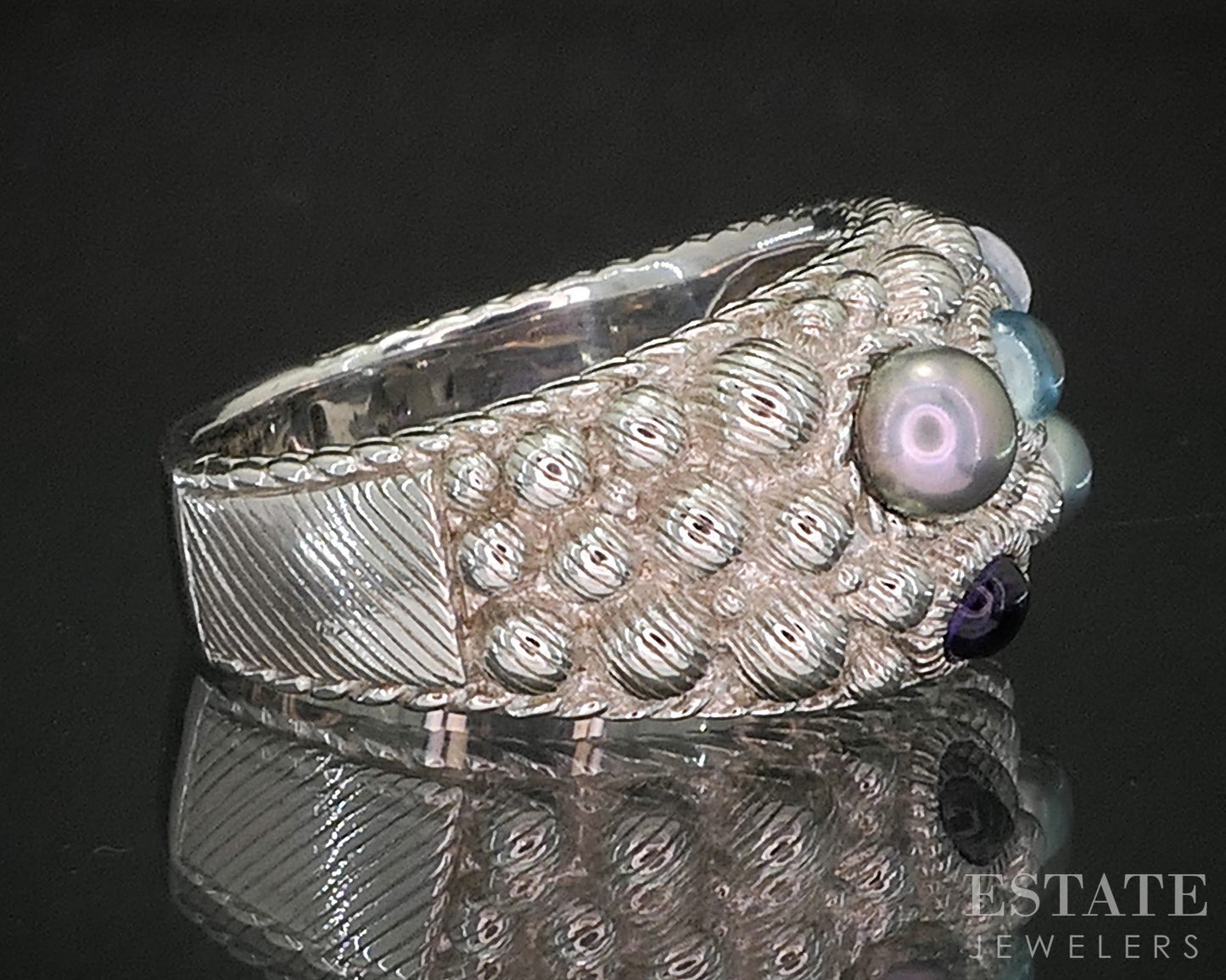 Sterling Silver Judith Ripka Pearl & Multi Gem Band Ring 14.4g p18613