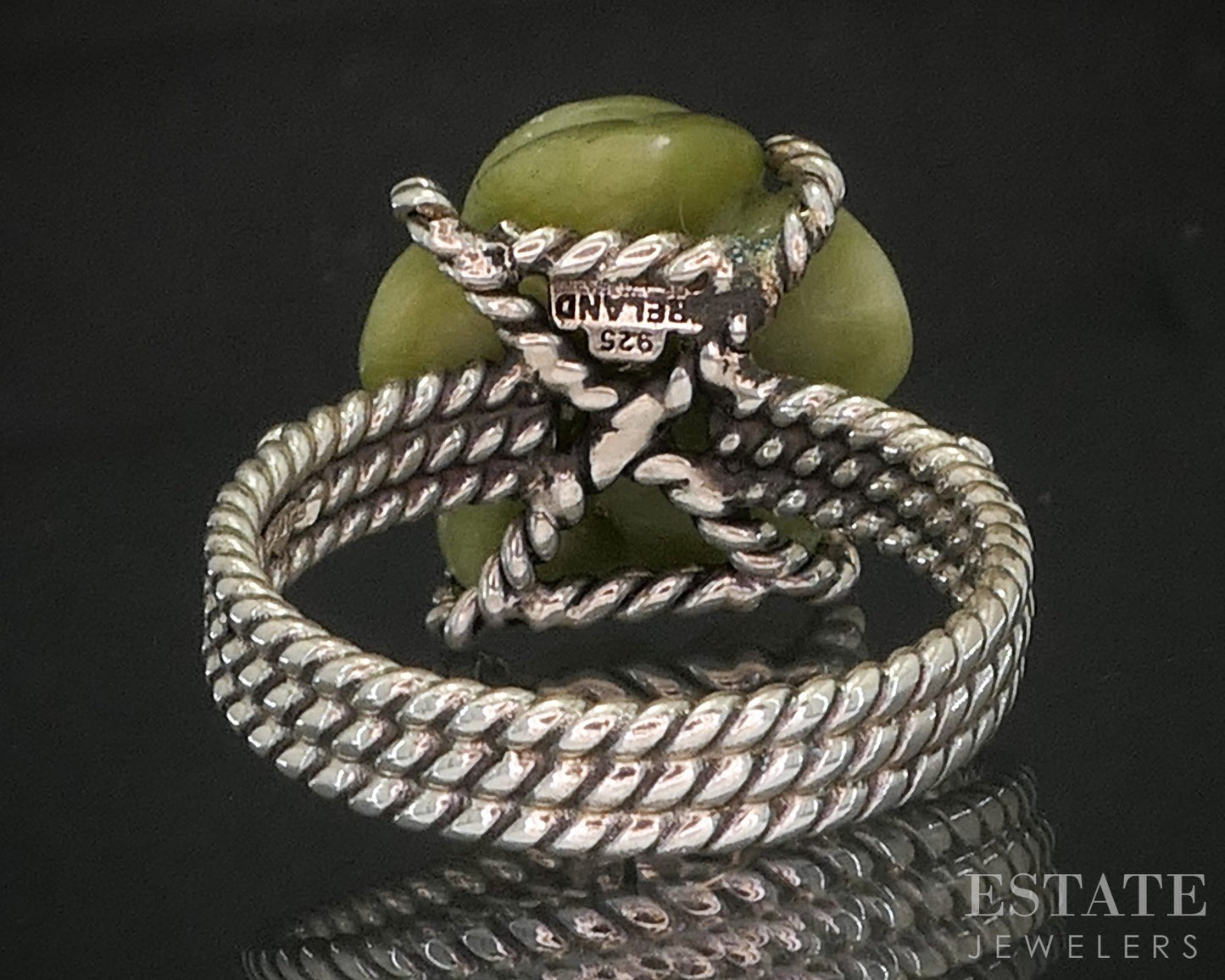 Vintage Sterling Natural Connemara Marble Carved Flower Ring 6.6g p18618