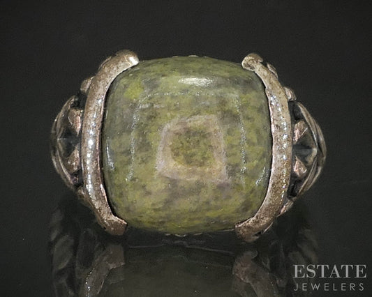 Vintage Sterling Natural Connemara Marble Ireland Ladies Ring 8.5g p18630