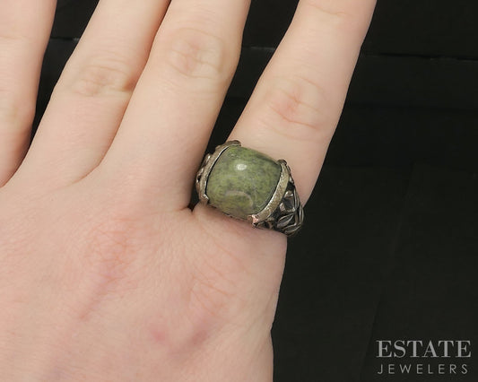 Vintage Sterling Natural Connemara Marble Ireland Ladies Ring 8.5g p18630