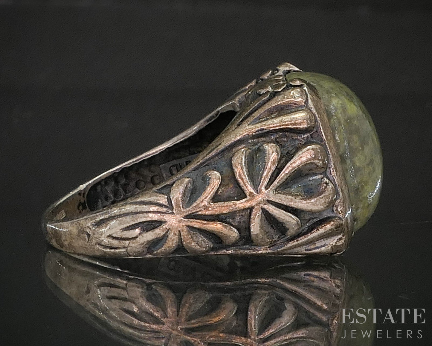 Vintage Sterling Natural Connemara Marble Ireland Ladies Ring 8.5g p18630