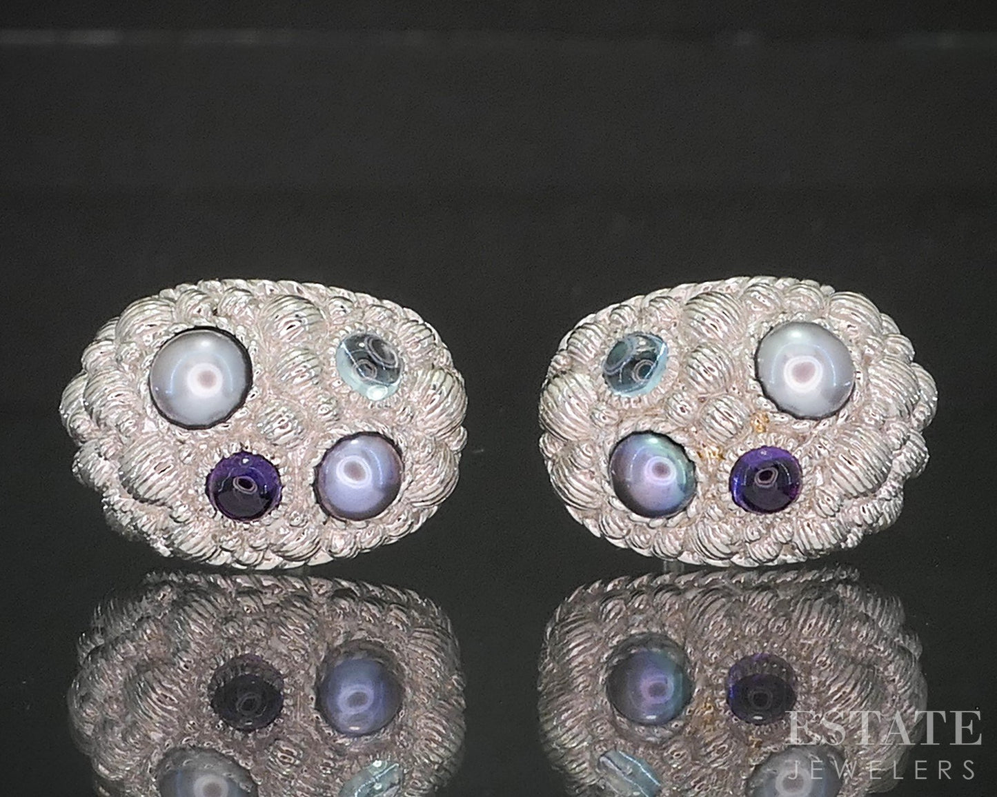 Sterling Silver Judith Ripka Pearl & Multi Gem Omega Back Earrings 15g p18631