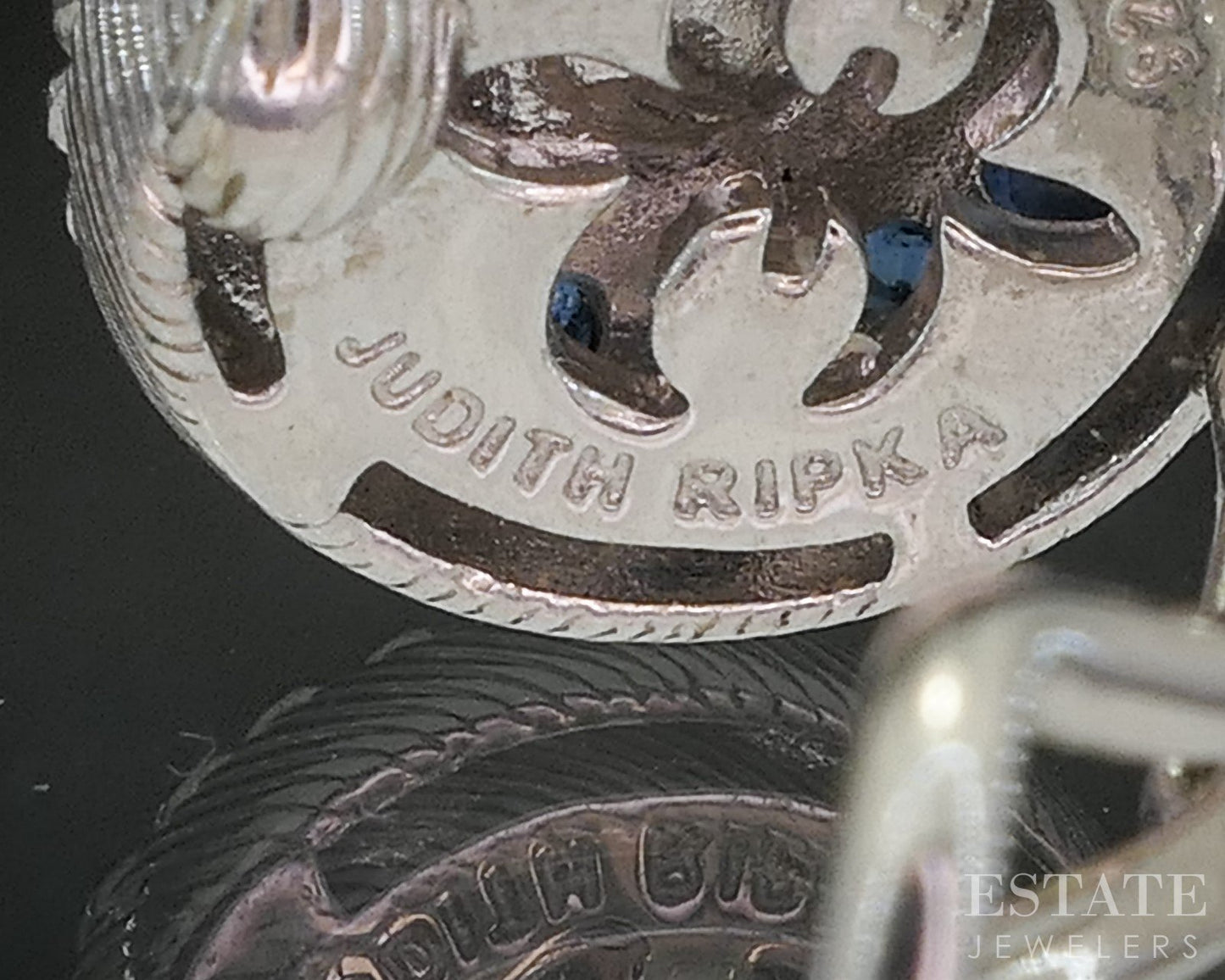 Sterling Judith Ripka Pearl & Blue Sapphire Omega Back Earrings 6.7g p18632