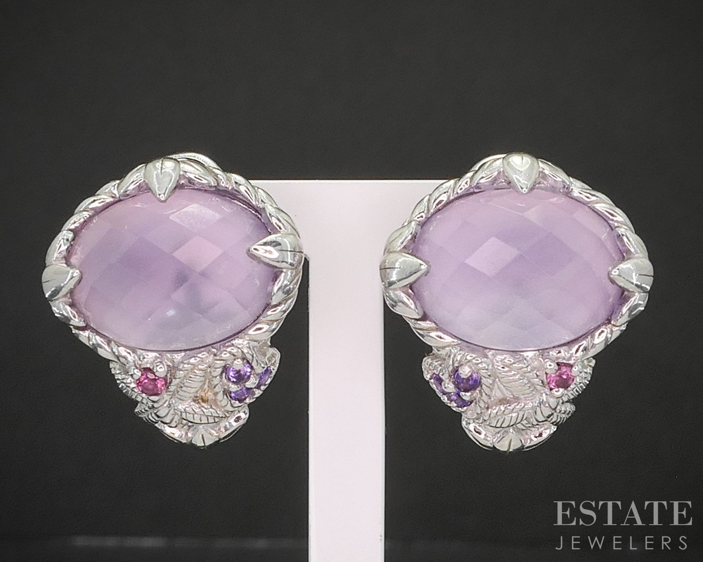 Sterling Silver Judith Ripka Pink Quartz Doublet Clip On Earrings 12.7g p18637