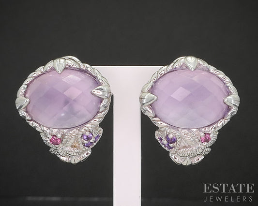Sterling Silver Judith Ripka Pink Quartz Doublet Clip On Earrings 12.7g p18637