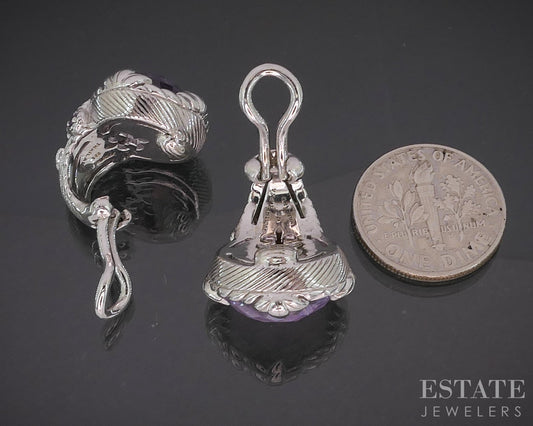 Sterling Silver Judith Ripka Pink Quartz Doublet Clip On Earrings 12.7g p18637