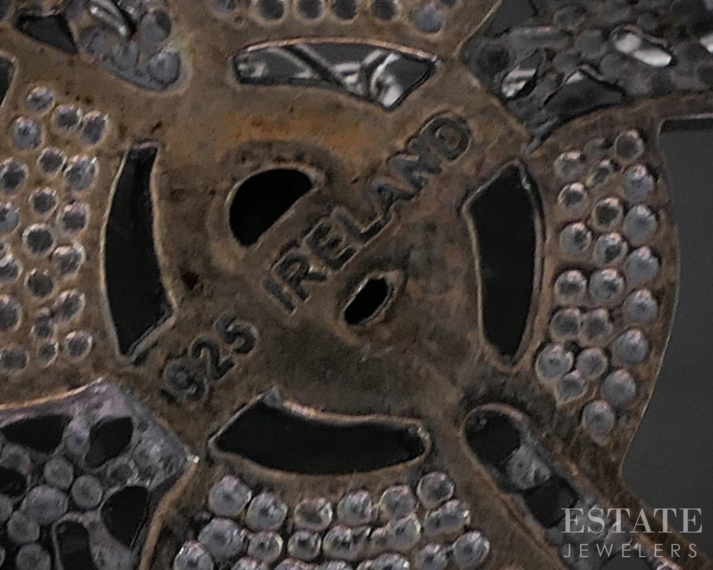 Vintage Sterling Natural Connemara Marble Celtic Cross Necklace 7.7g p18639